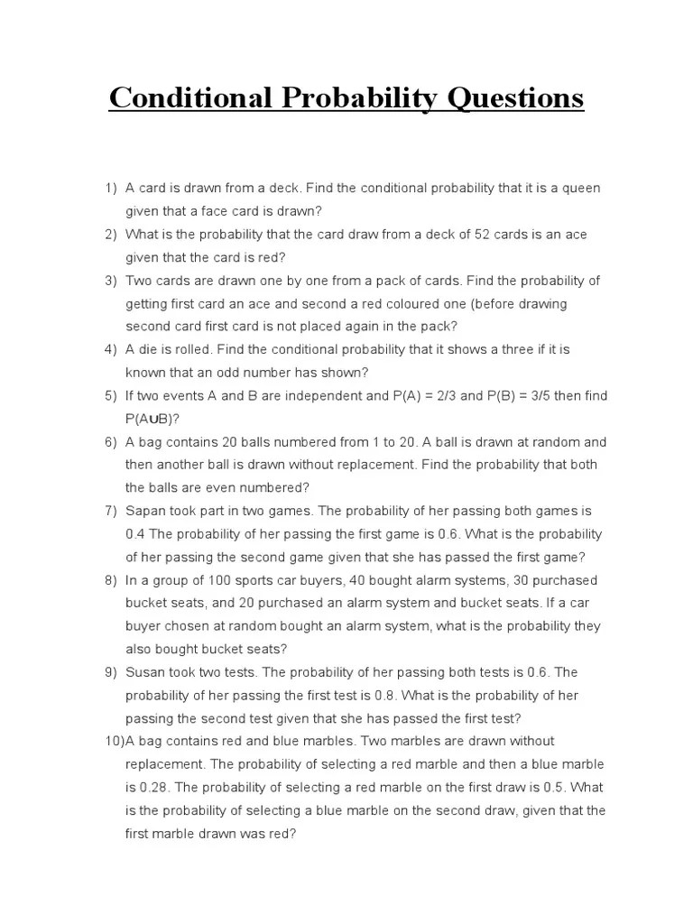 Conditional Probability Questions PDF