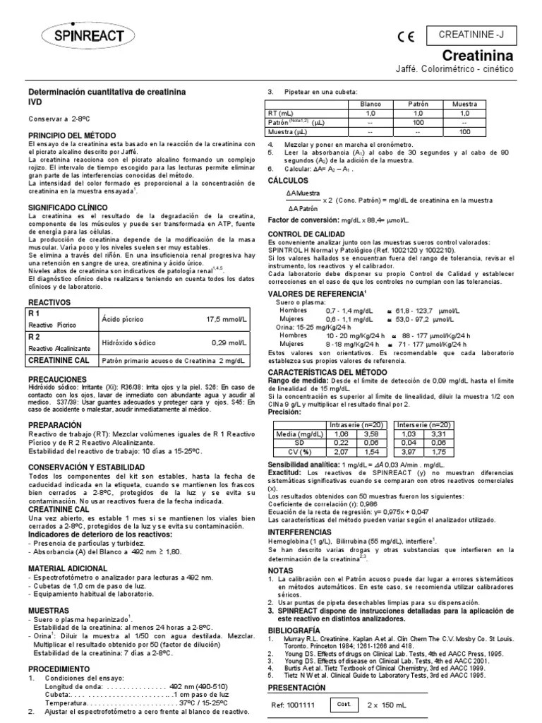 creatinina METODO DE JAFFÉ COLORIMETRICO Creatinina Química