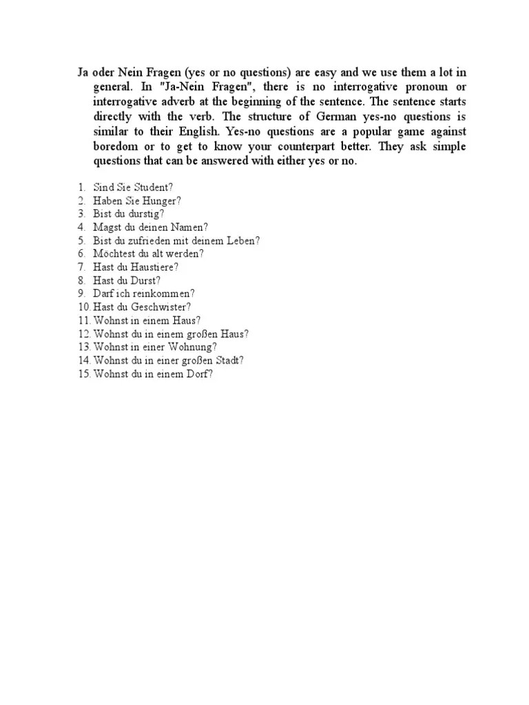 Ja Oder Nein Fragen PDF