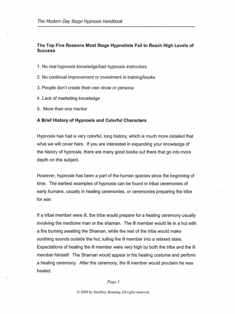 The Modern Day Stage Hypnosis Handbook Volume 1 PDF