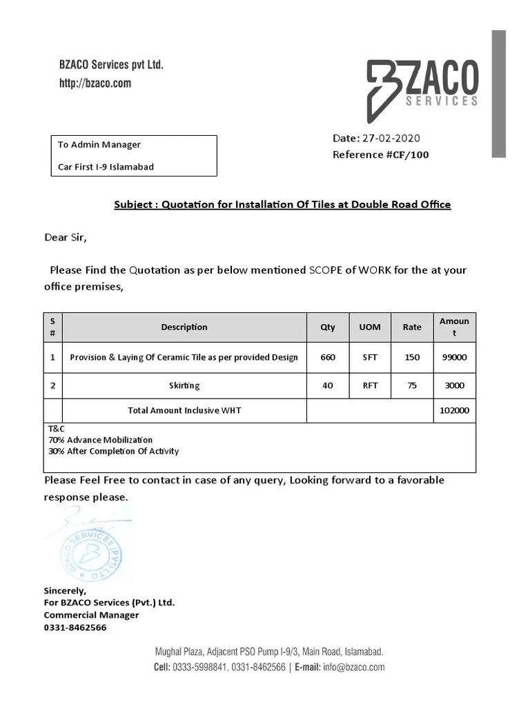 01 Quotation For Tile Installation Car First Office PDF