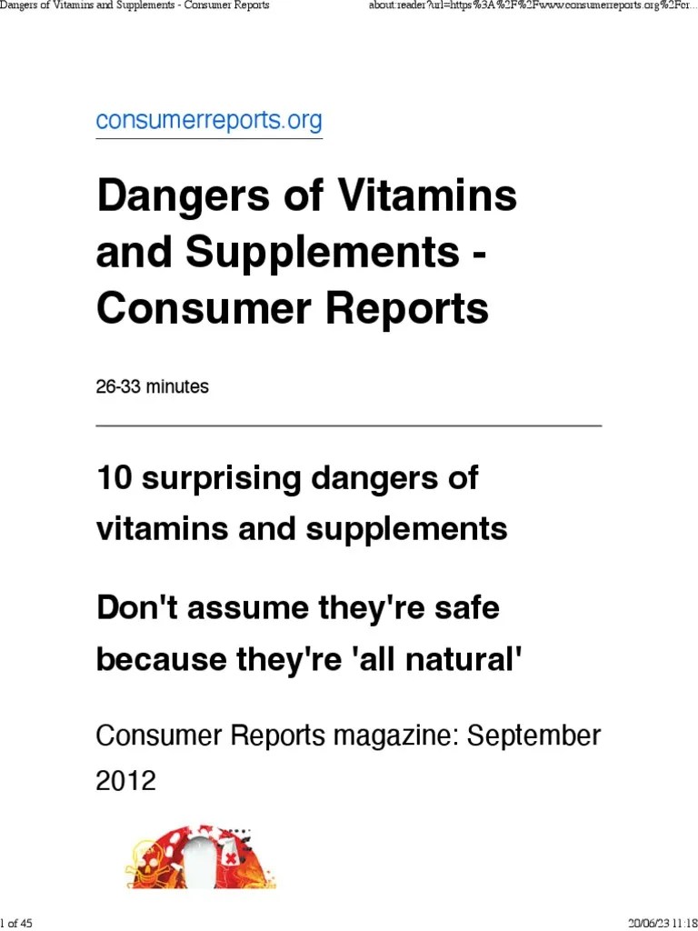Dangers of Vitamins and Supplements Consumer Reports PDF Dietary