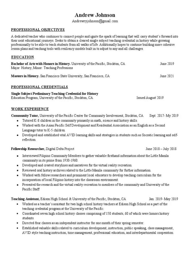 Csuf Resume PDF Teachers Cognition