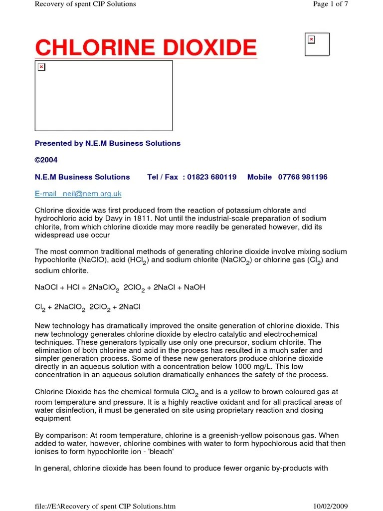 ClO2 Kill E Coli Study Case PDF Chlorine Chemical Elements