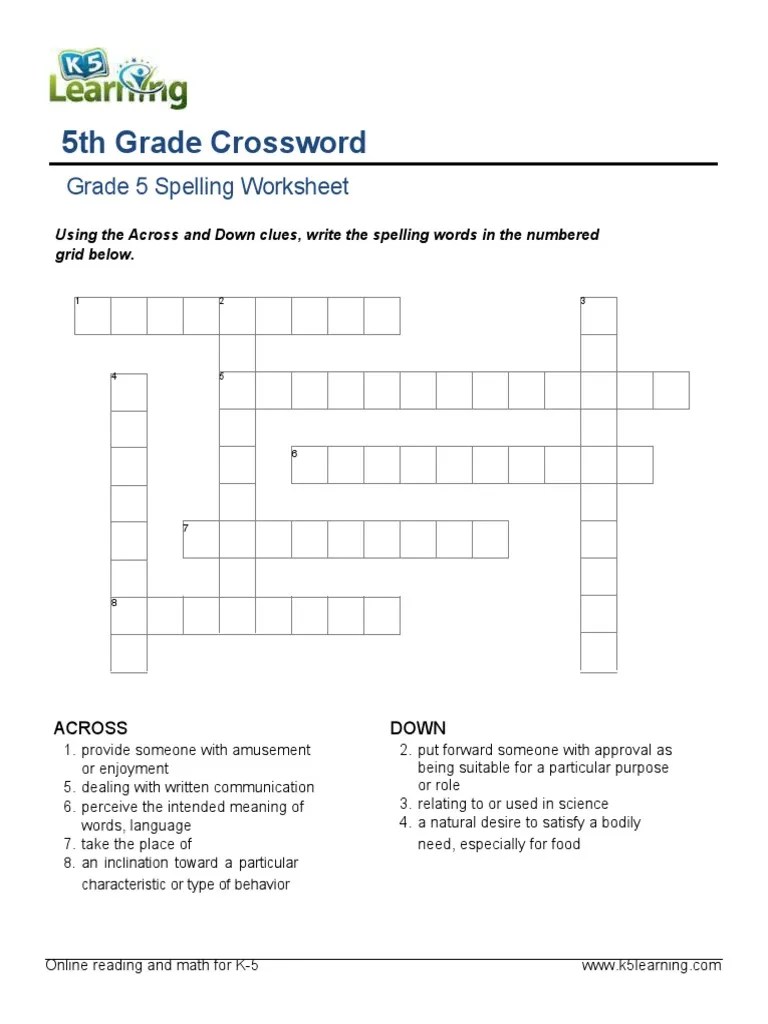 Grade 5 Crossword 4 PDF Crossword Communication