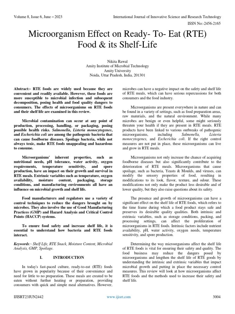 Effect On Ready To Eat (RTE) Food & Its ShelfLife