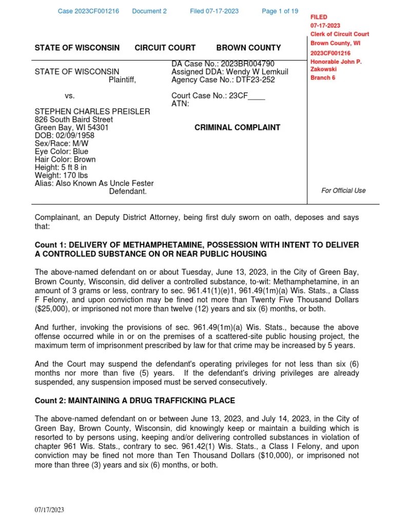 Preisler Criminal Complaint Download Free PDF United States Federal Probation And Supervised