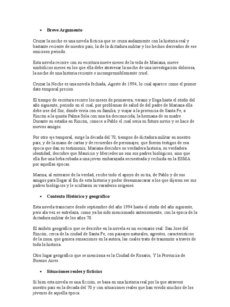 Resumen de Cruzar La Noche PDF Novelas Verdad