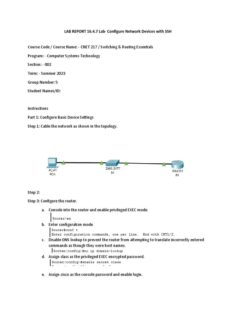 Cisco 16.4.7 Lab Configure Network Devices With SSH (Answers) PDF