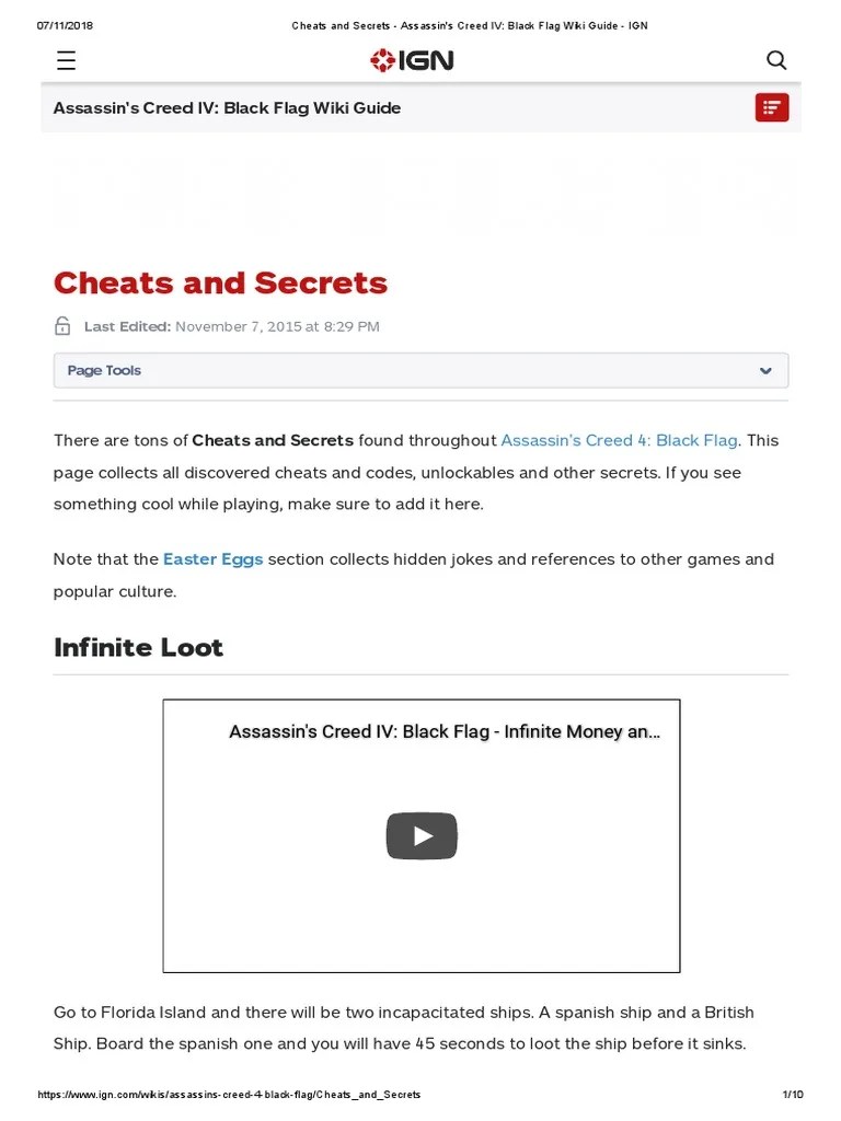 Assassin's Creed IV Black Flag Cheats PDF