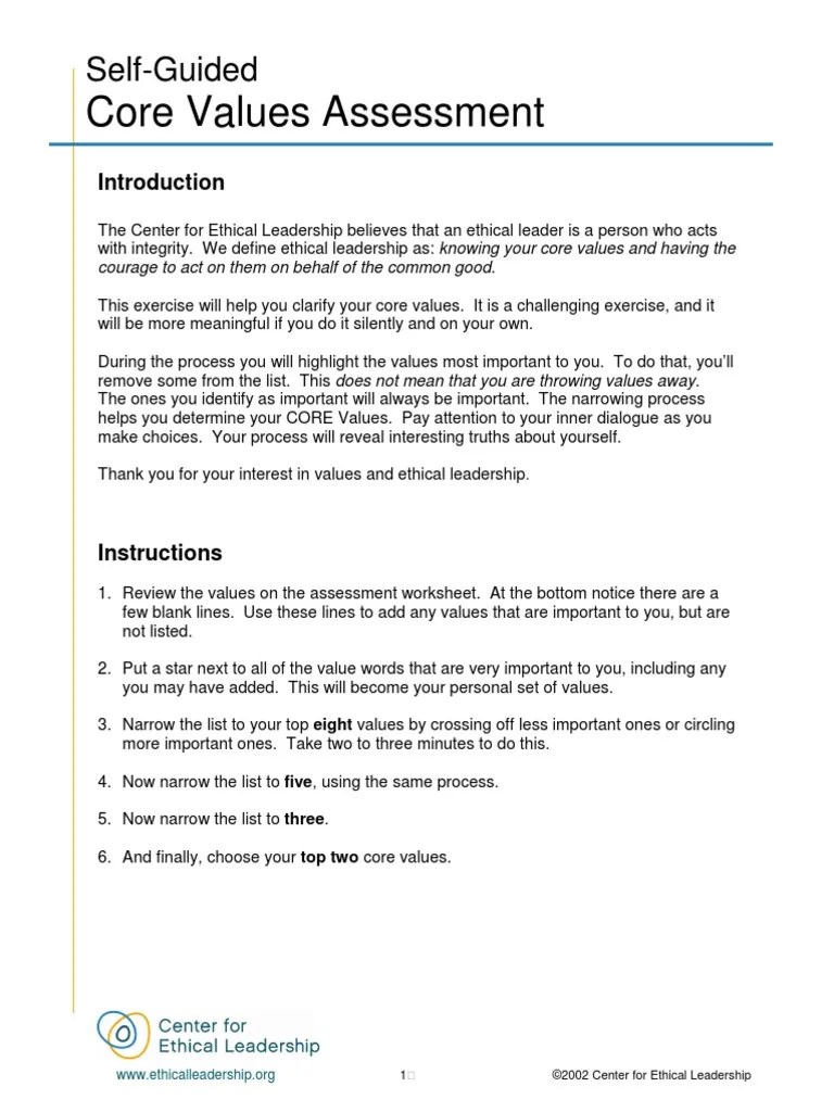 1.4 Core Values Exercise PDF Leadership Virtue