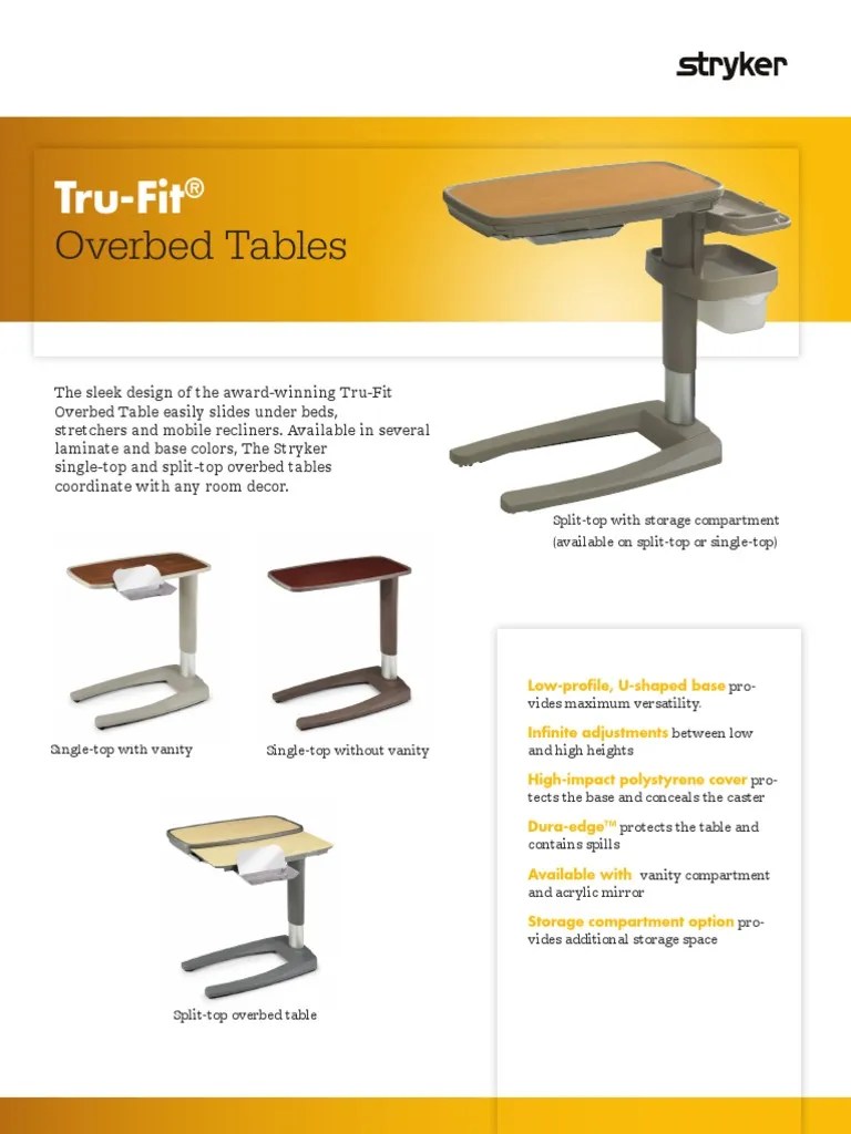 TruFit Overbed Tables Spec Sheet MKT Lit95 PDF Manufactured Goods