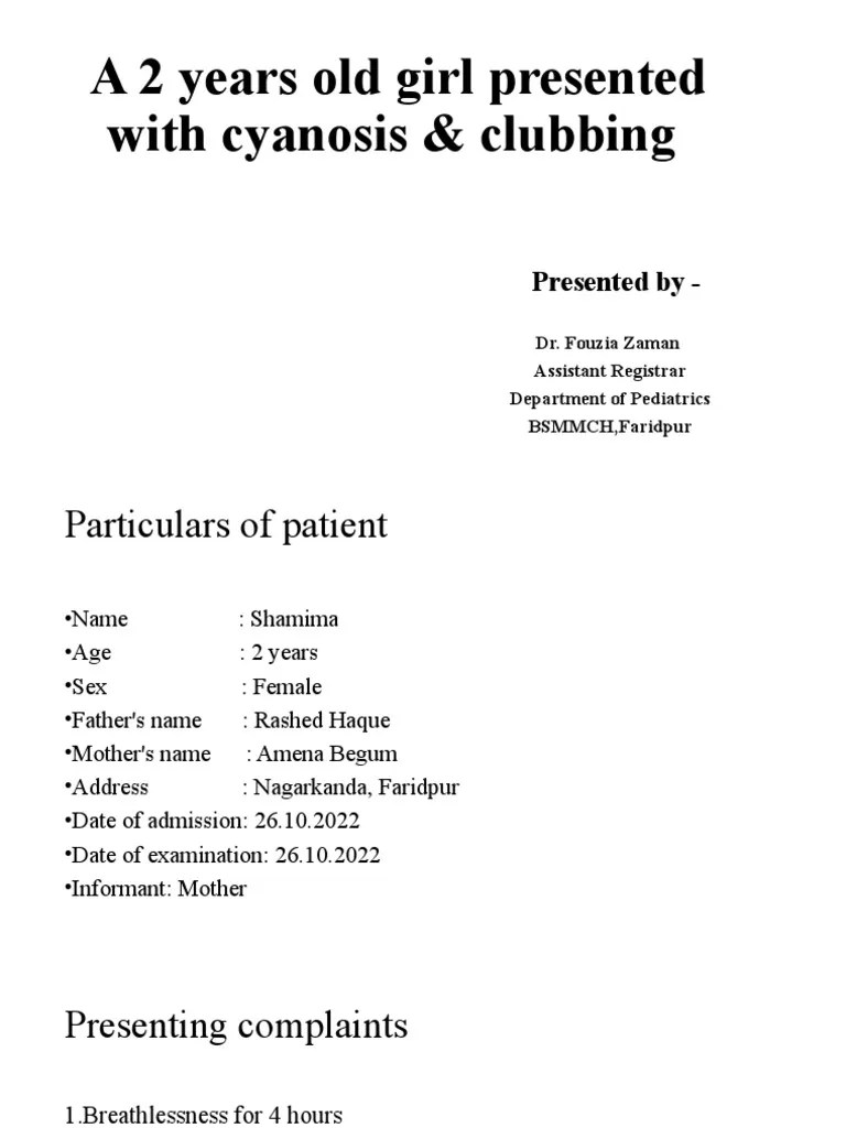 A 2 Years Old Girl Presented With Cyanosis & Clubbing PDF Clinical