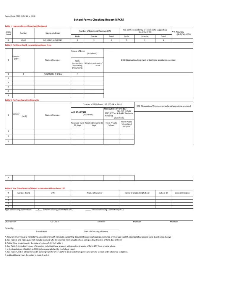 School Forms Checking Report Excel PDF Computing Data Management