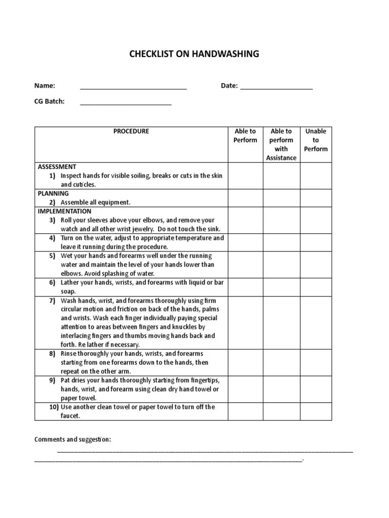 Checklist On Handwashing 2023 PDF