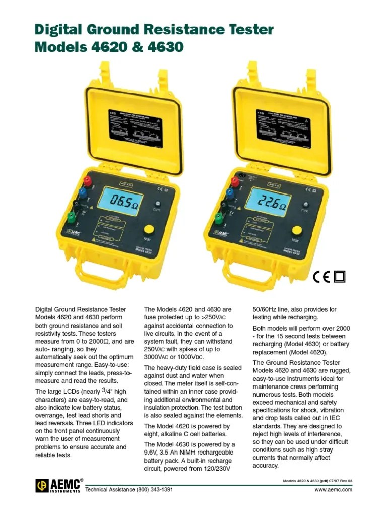 Digital Ground Resistance Tester Models 4620 & 4630 Technical