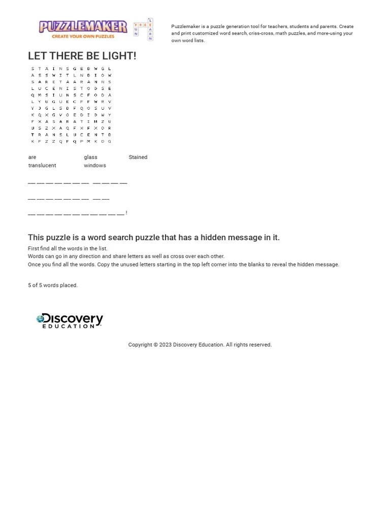Hidden Message Puzzle Discovery Education Puzzlemaker PDF Career