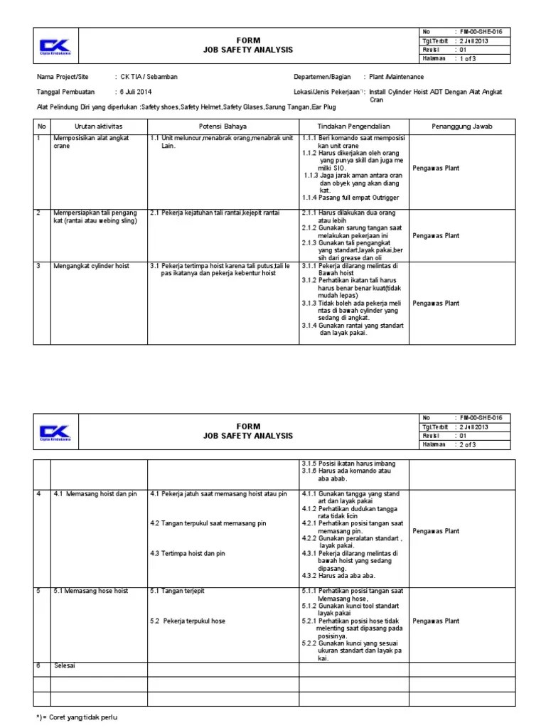 JSA Install 740 ADT Cyl Hoist PDF