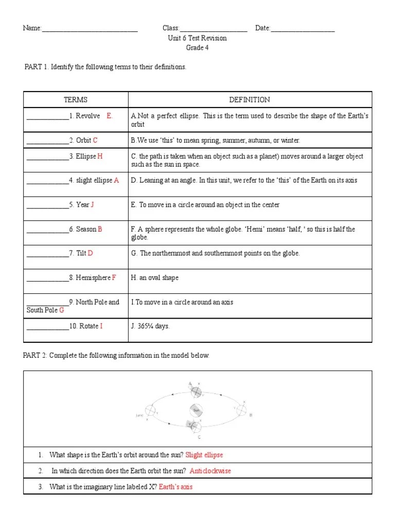 Unit 6 Test Answer | PDF | Orbit | Earth