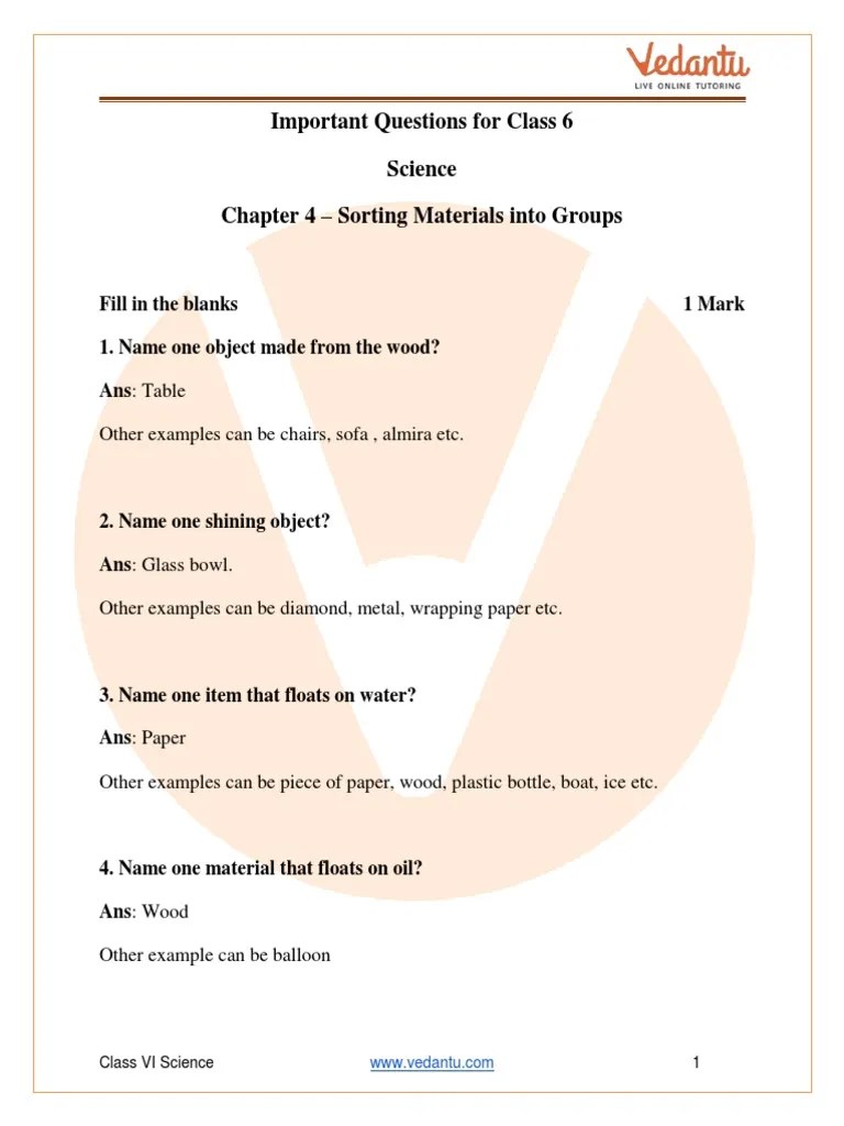 CBSE Class 6 Science Chapter 4 Sorting Materials Into Groups Important