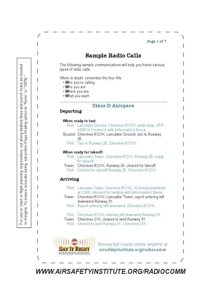 Sample Radio Calls PDF Instrument Flight Rules Transponder