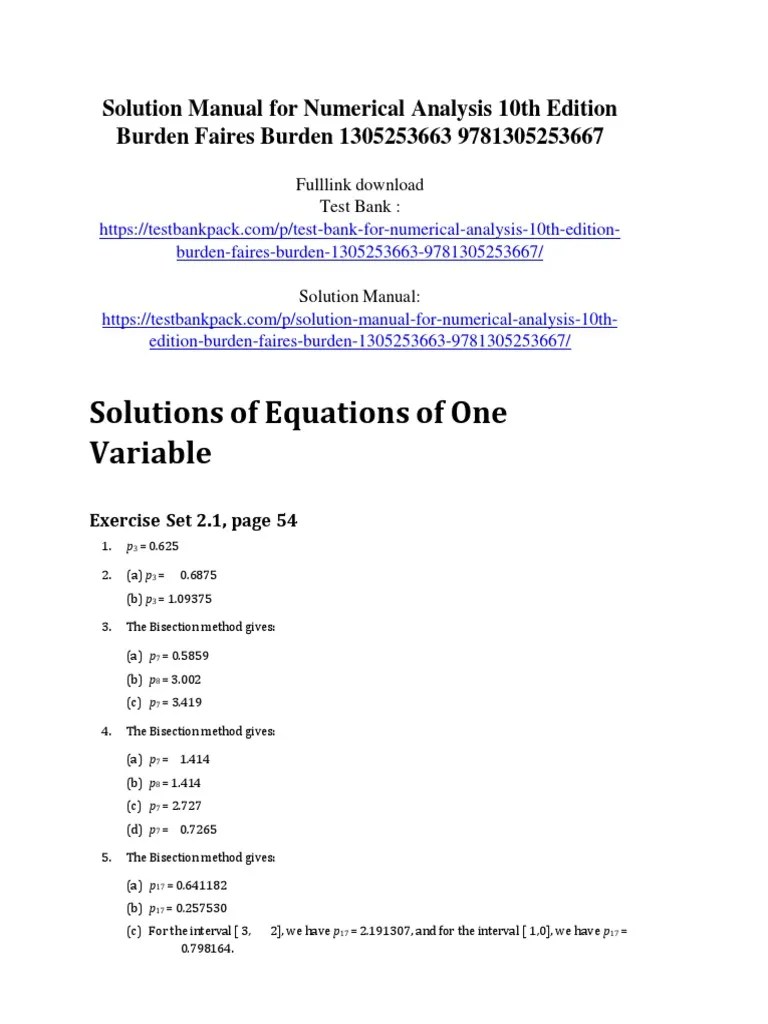 Numerical Analysis 10th Edition Burden Faires Burden Solution Manual