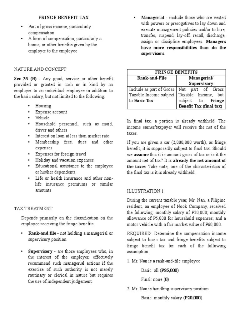 Fringe Benefit Tax | PDF | Employee Benefits | Taxes