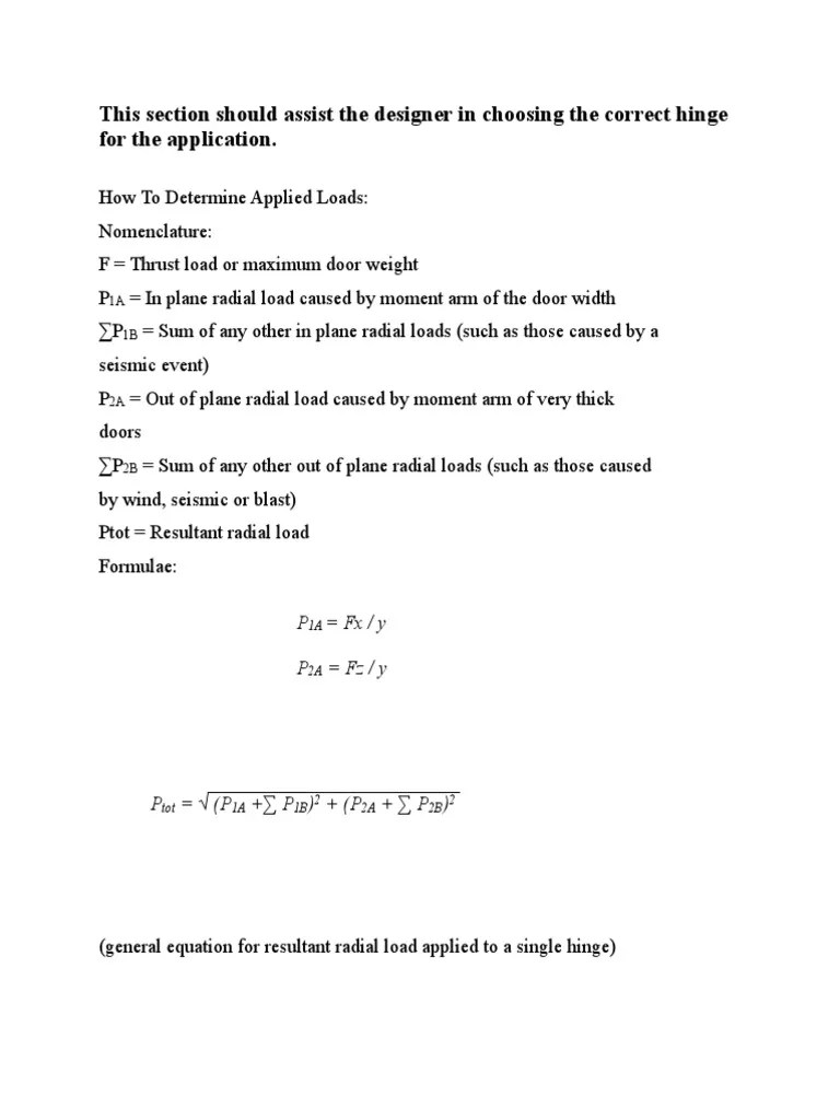 Door Hinge Calculation PDF Torque Pound (Mass)