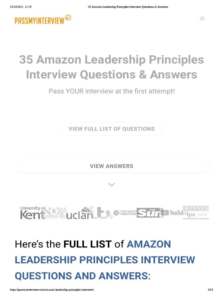 35 Amazon Leadership Principles Interview Questions & Answers PDF