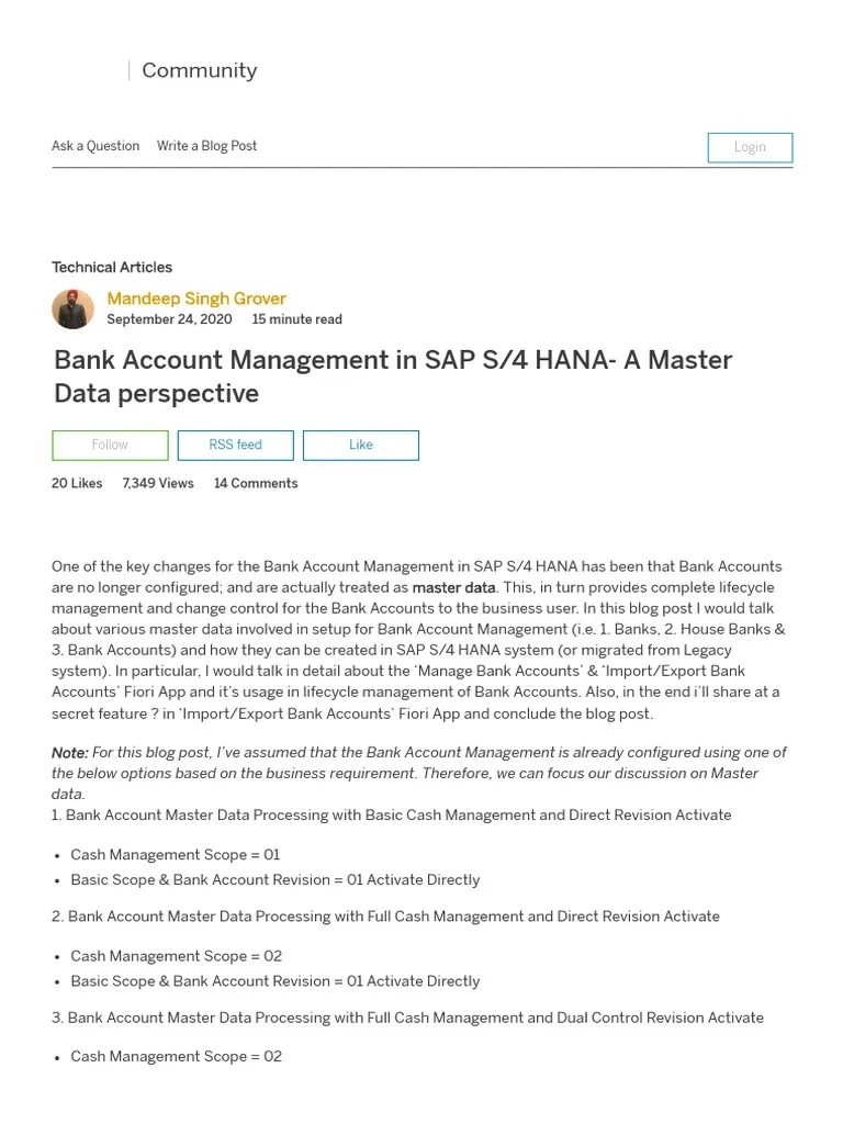 Bank Account Management in SAP S 4 HANA A Master Data Perspective SAP Blogs PDF Banks