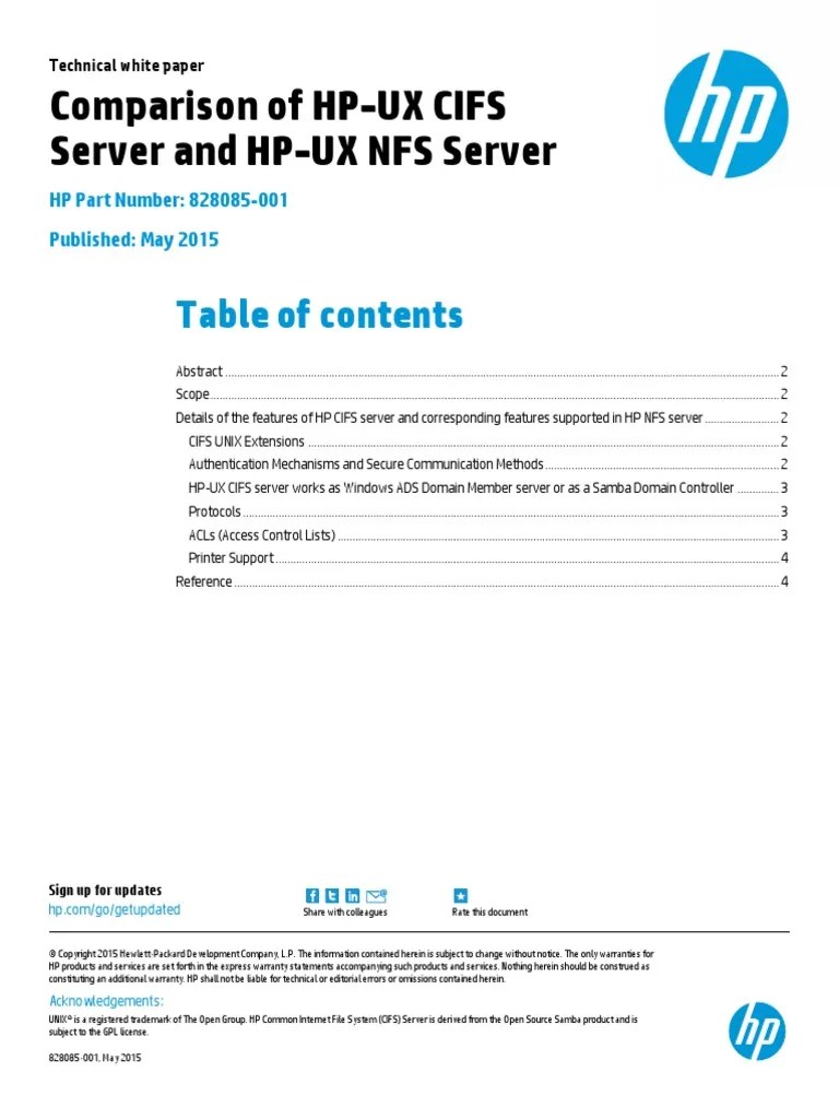 Comparison of HP UX CIFS Server and HP UX NFS Server White Paper 828085