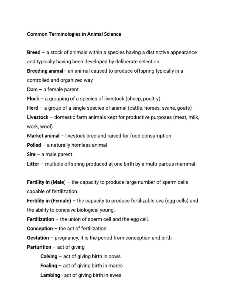 Terminologies in Animal Science PDF