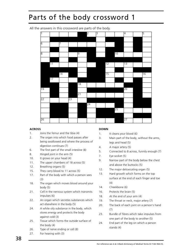 Lesson 1 - Parts of The Body - Crosswords 1 | PDF