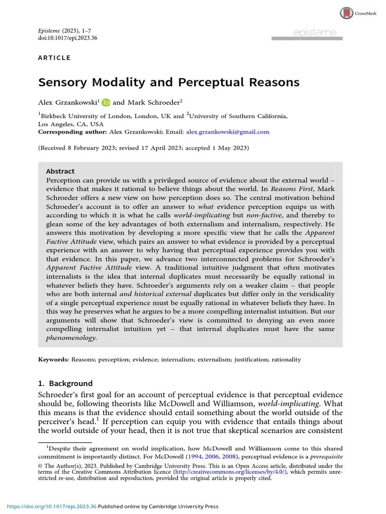 Sensory Modality and Perceptual Reasons PDF