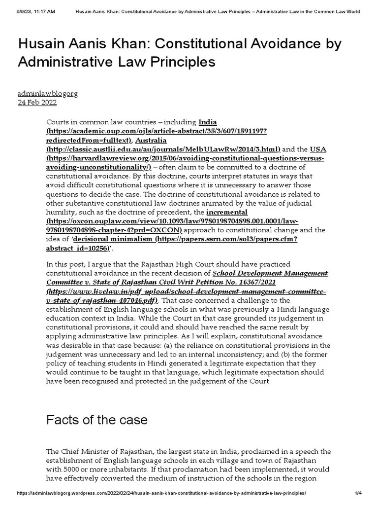 Husain Aanis Khan Constitutional Avoidance by Administrative Law