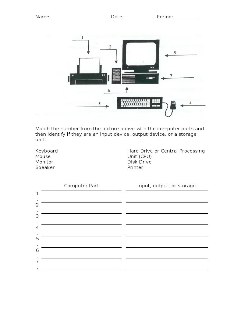 Basic Computers Worksheet