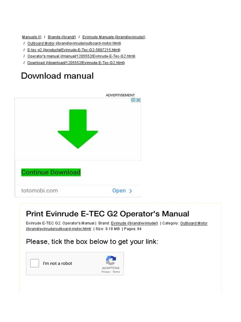 Evinrude E-TEC G2 Operator's Manual - ManualsLib | PDF | Engines