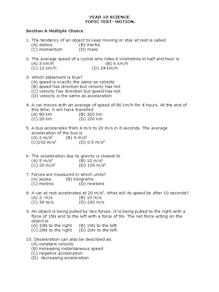 Motion Test PDF Acceleration Force