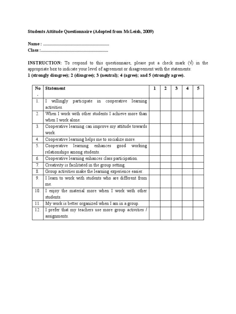 Students Attitude Questionnaire1 PDF