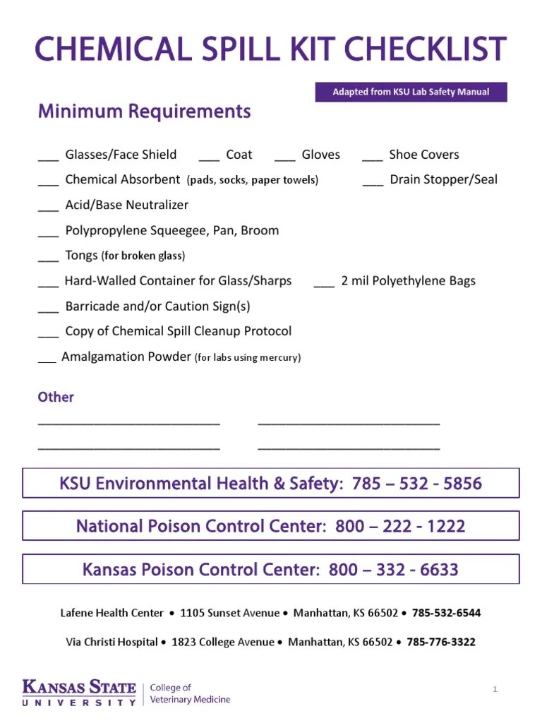 Spill Kit Checklist Signs Response PDF