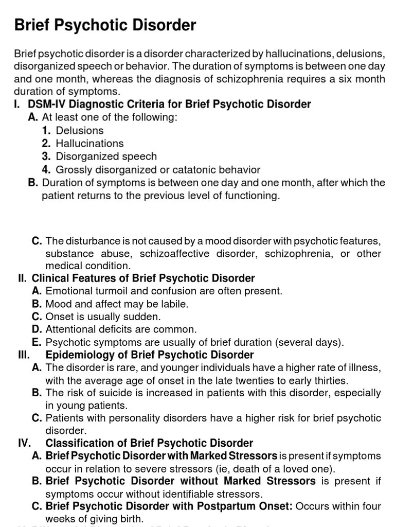 Brief Psychotic Disorder Psychosis Psychology