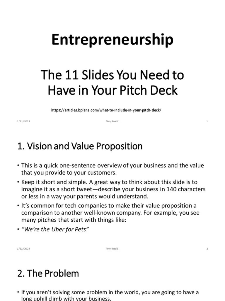 Entrepreneurship Slide Deck PDF Sales Marketing
