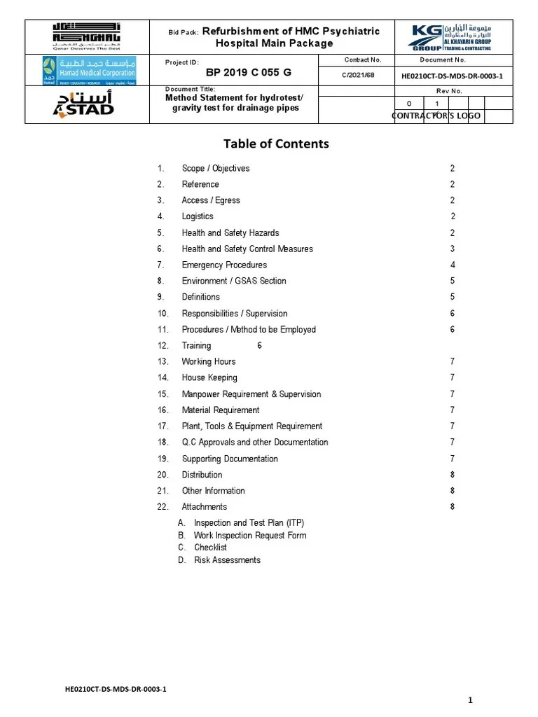 Hydrotest Gravity Test For Drainage Pipes PDF
