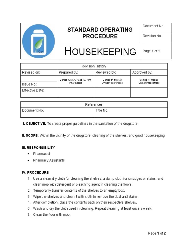 Standard Operating Procedure Housekeeping PDF