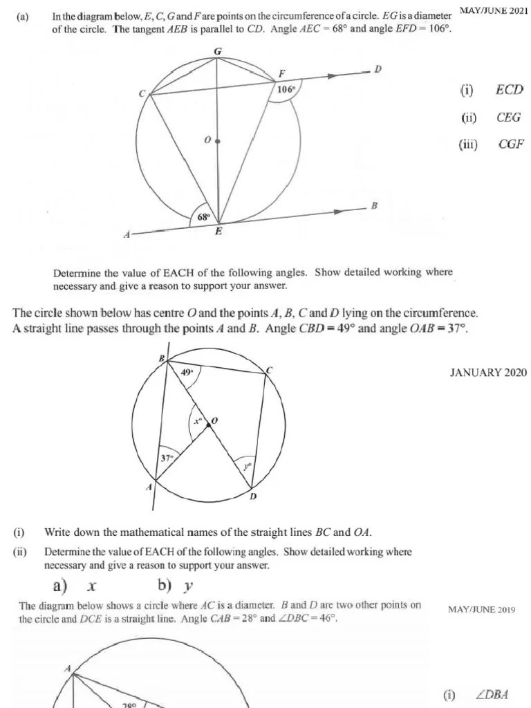 Circle Theorem Work Sheet PDF