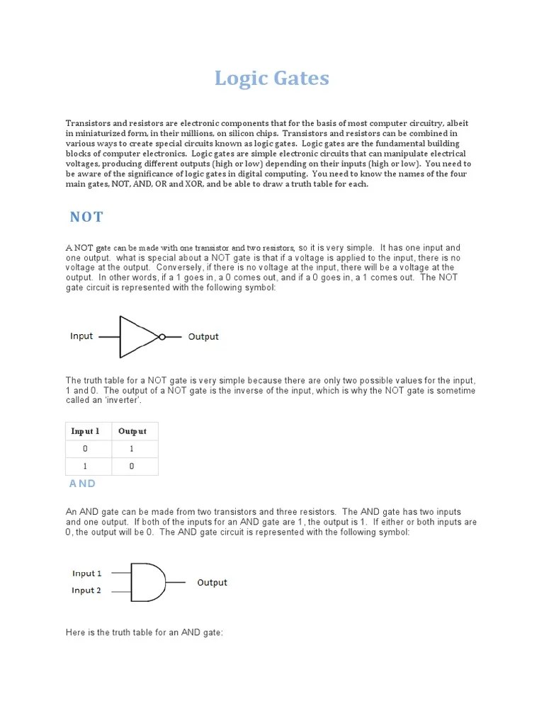 Logic Gates PDF Logic Gate Electronic Circuits