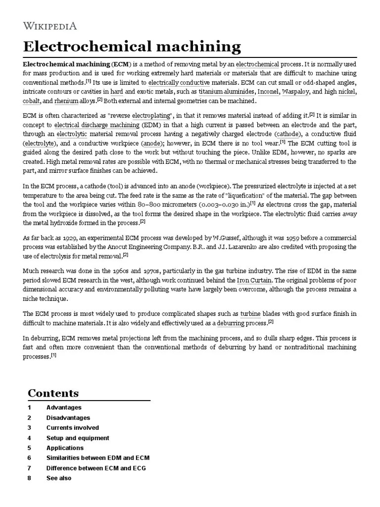 Electrochemical Machining PDF Electrical Engineering Materials