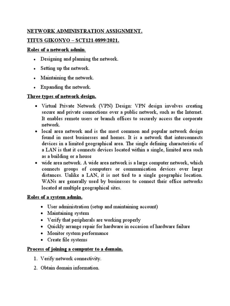 Network Administration Assignment PDF Computer Network Domain
