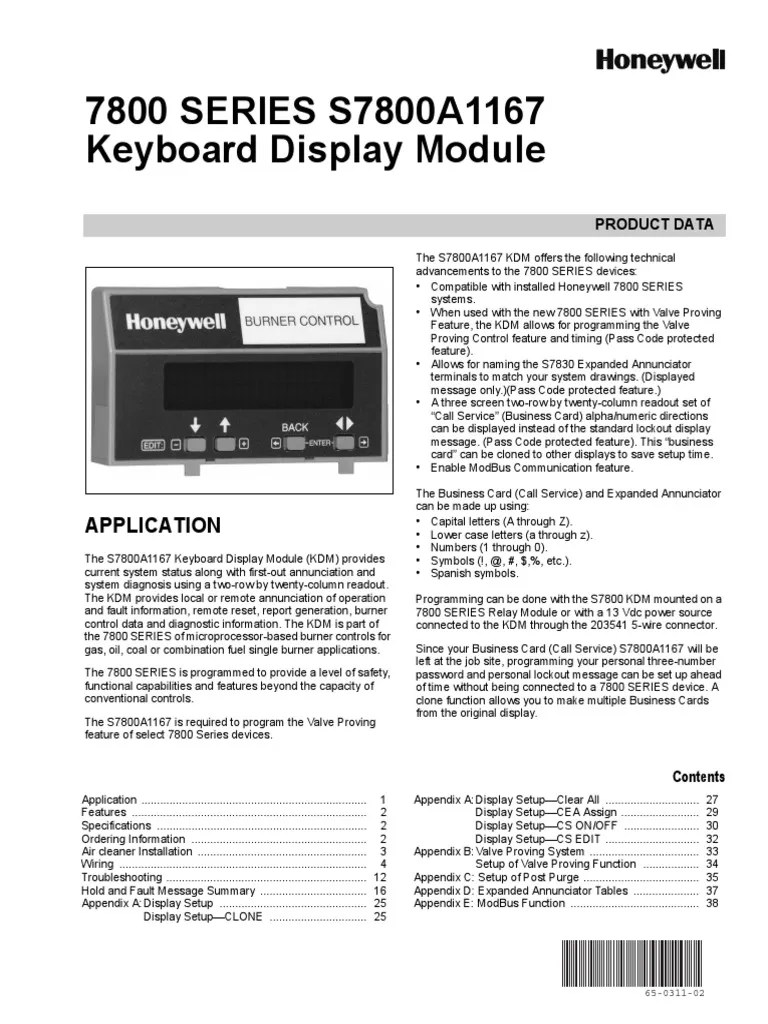Honeywell 7800 Burner Controller Display | PDF | Relay | Electrical Wiring