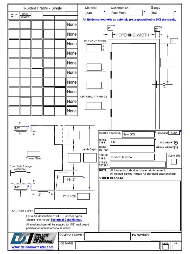 Frame Order Sheet Single v1.2 PDF Door Manufactured Goods